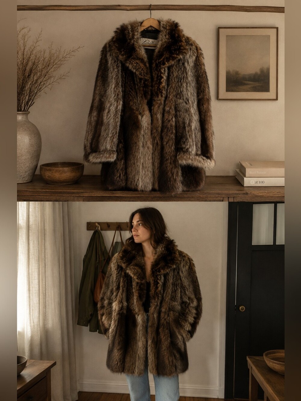 Vintage LaFlamme Genuine Fur Coat Brown Oversized Statement Jacket